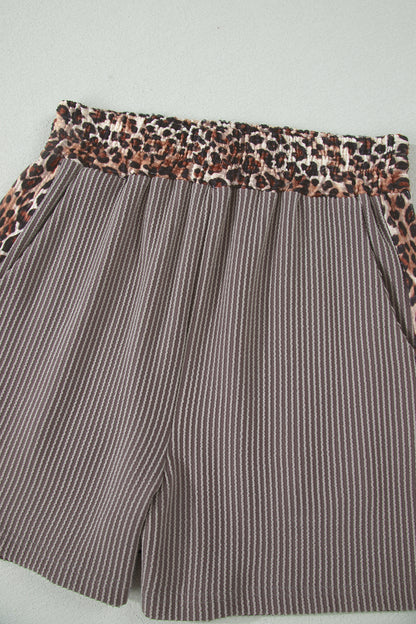 Leopard Trim Corded Top & Shorts Set