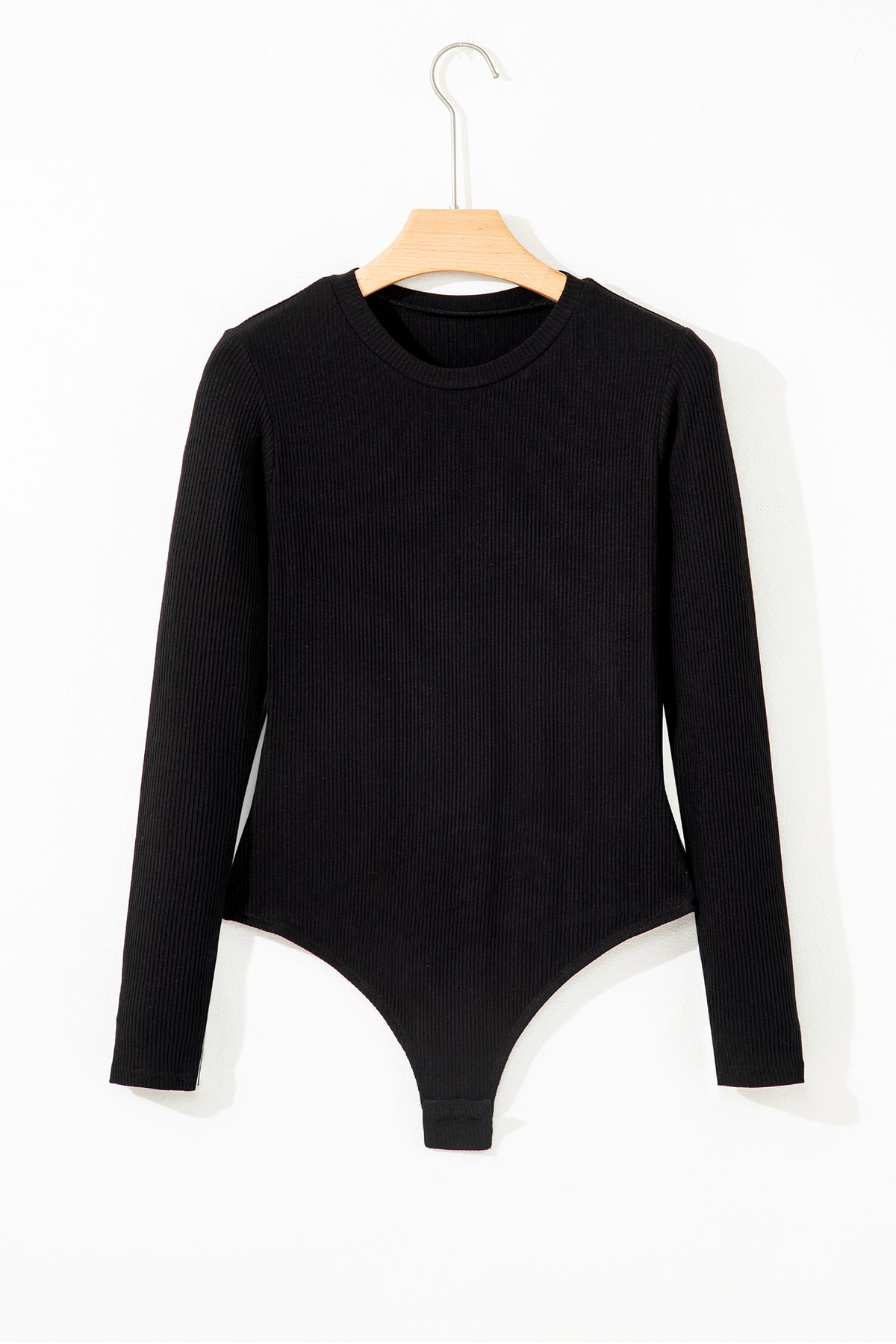 Solid Ribbed Round Neck Long Sleeve Bodysuit