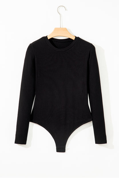 Solid Ribbed Round Neck Long Sleeve Bodysuit