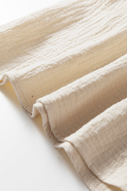 Crochet Insert Crinkle Gauze Short Sleeve Blouse