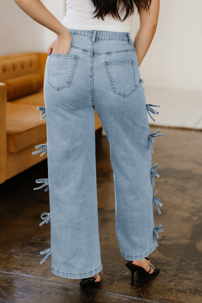 Denim Bow Side Straight Leg Jeans