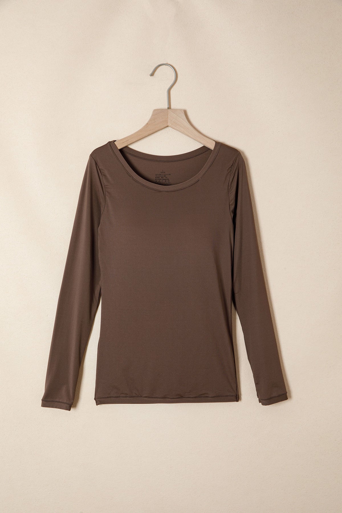 Solid Long Sleeve Built In Padded Bra Top