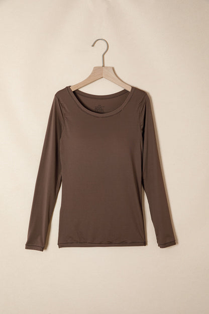 Solid Long Sleeve Built In Padded Bra Top