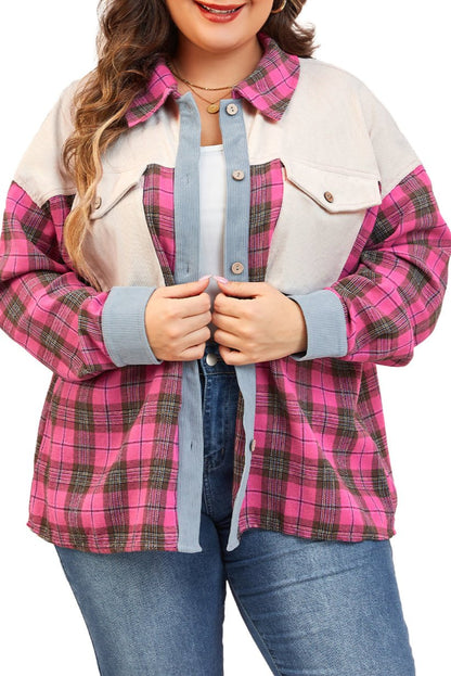 Plus Size Plaid Knit Patchwork Shirt