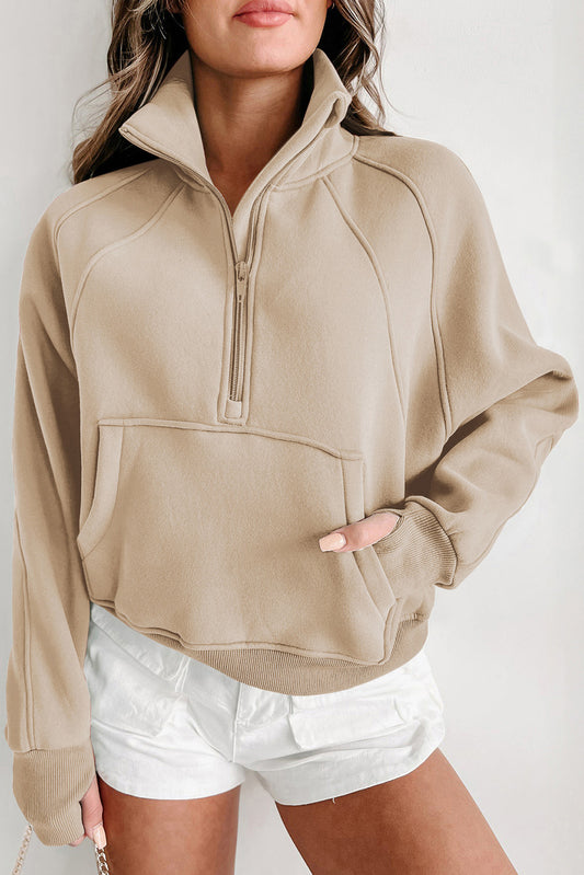 Half Zip Thumbhole Sleeve Sweatshirt