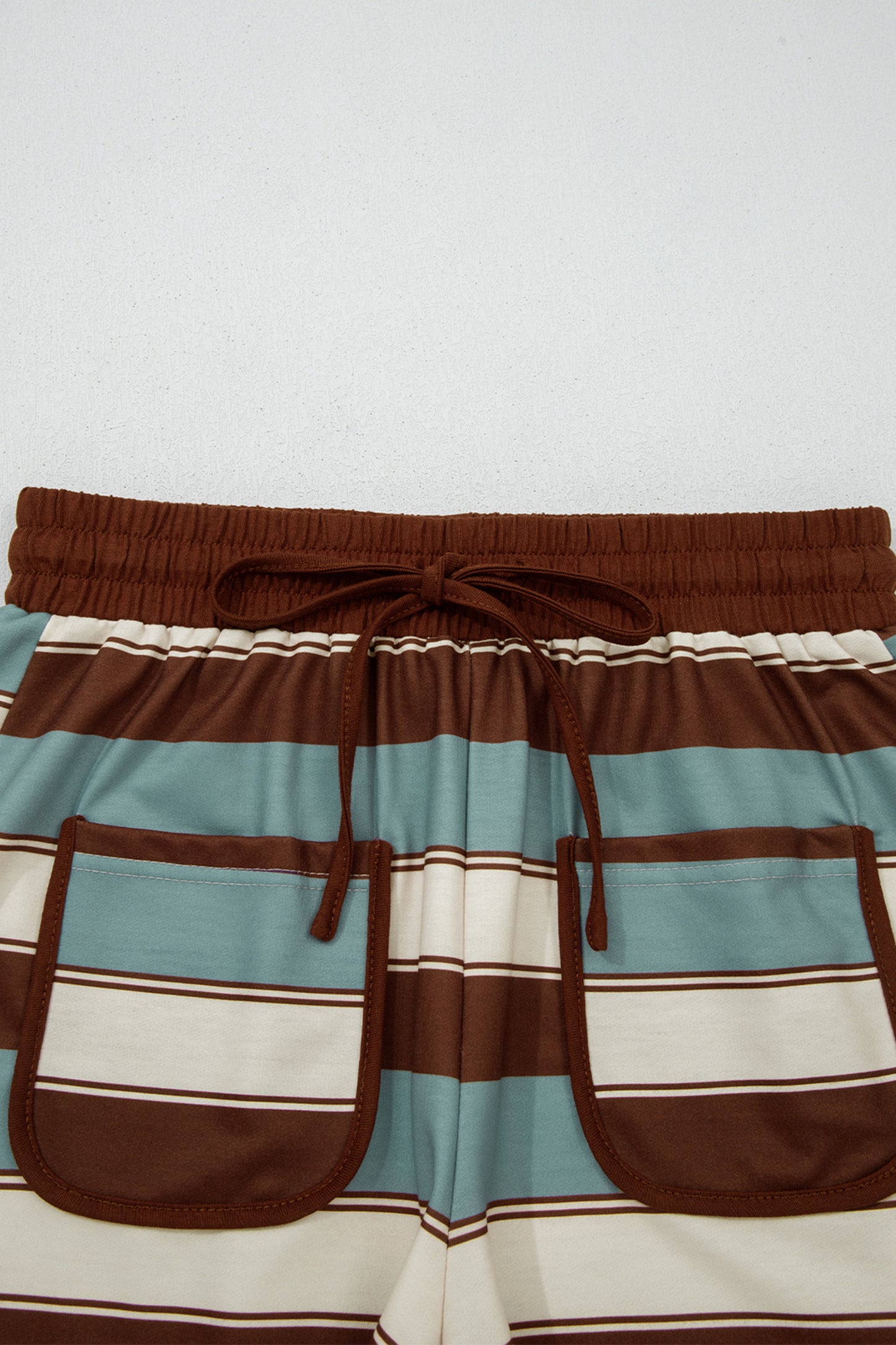 Stripe Polo Collar Tee and Patchwork Shorts Set