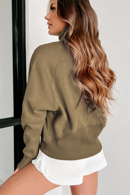 Solid Fleece-Lined Half-Zip Up Collar Sweatshirt