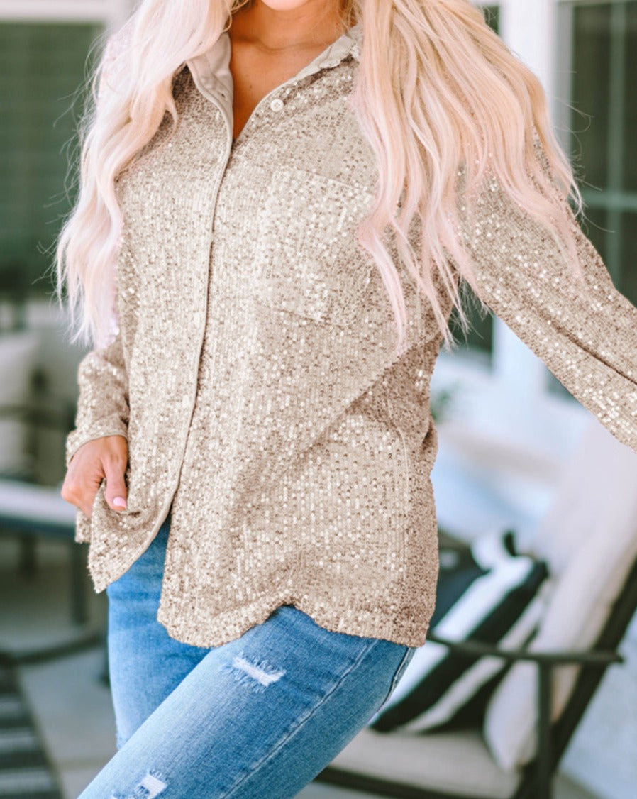 Sequin Collared Button Front Shirt