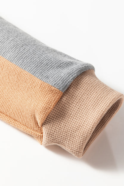 Colorblock Thermal Textured Knit Drop Shoulder Henley Top