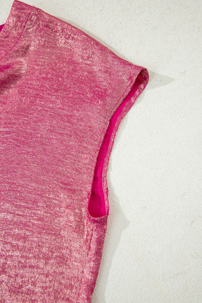 Metallic Round Neck Cap Sleeve Tee