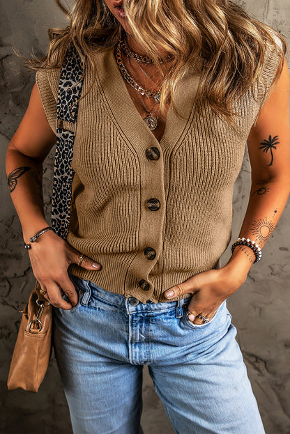 Buttoned V-Neck Sweater Vest