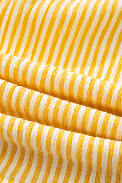 Stripe Tie Shoulder Smocked Wide Leg Romper