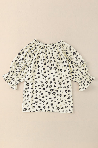 Leopard Frilled Puff Sleeve Blouse