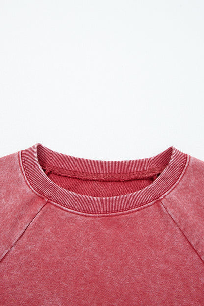 Solid Mineral Wash Raglan Sleeve Raw Hem Sweatshirt
