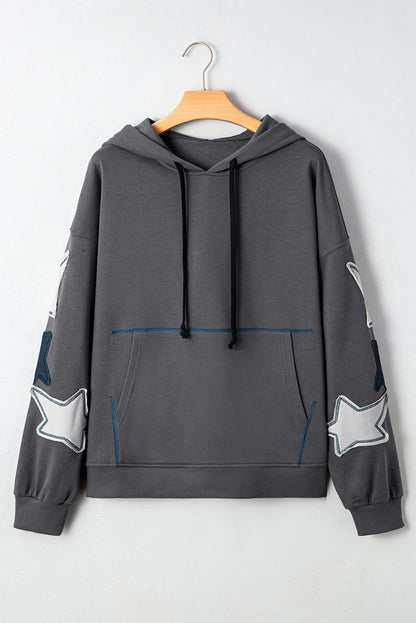 Star Patchwork Mineral Wash Kangaroo Pocket Hoodie