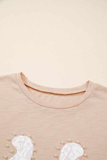 Western Lace Pearl Beaded Horse Shoe T-Shirt