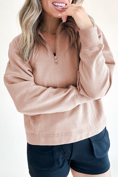 Zipped Neck Drop Shoulder Sweatshirt