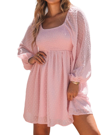 Swiss Dot Puff Sleeve Mini Dress