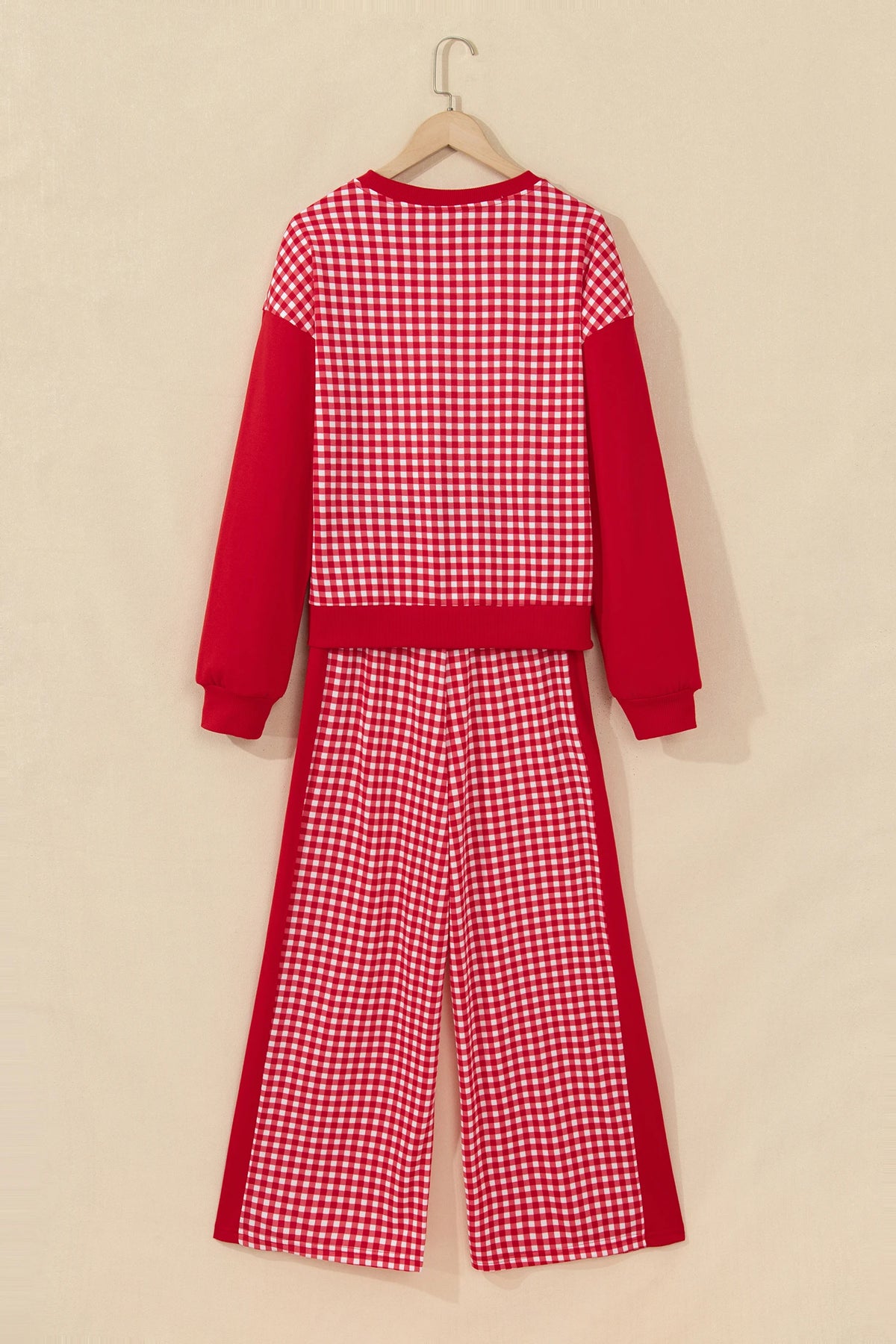 Gingham Patchwork Long Sleeve Top & Pant Set