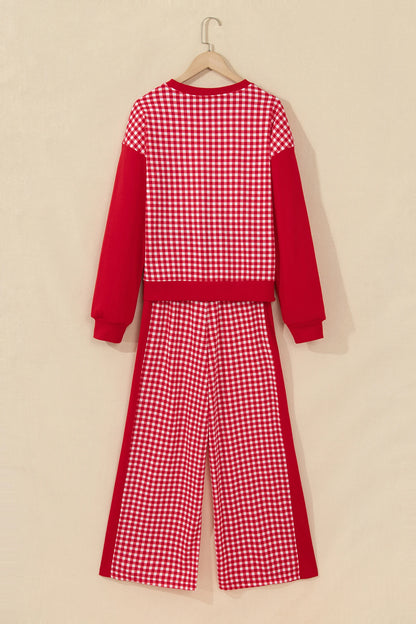 Gingham Patchwork Long Sleeve Top & Pant Set