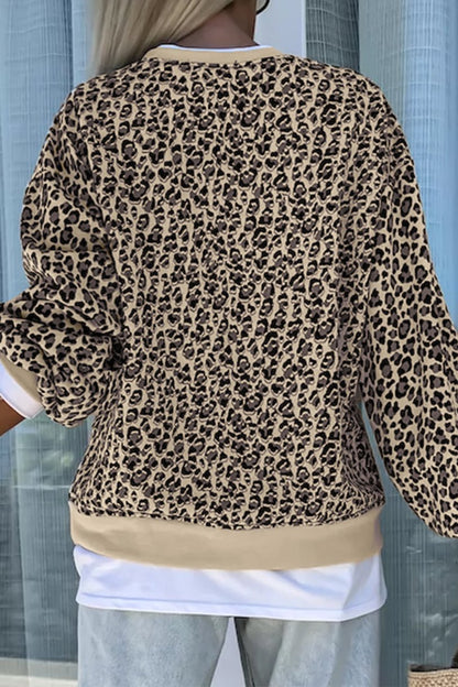 Leopard Contrast Trim Crewneck Sweatshirt