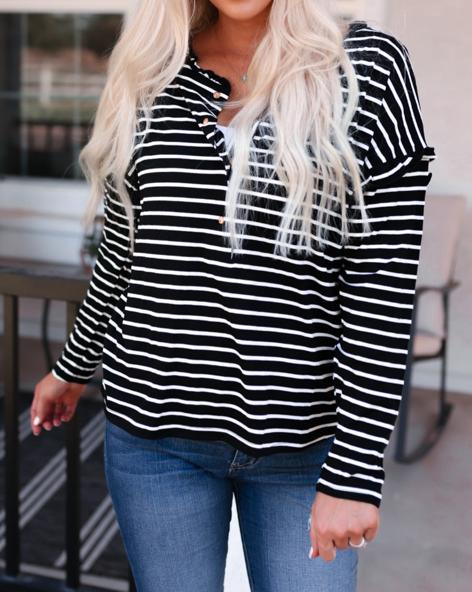 Stripe Ruffle Long Sleeve Top