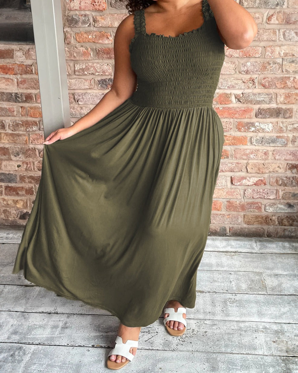 Smocked Sleeveless Maxi Dress Plus Size