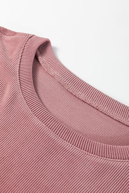 Solid Textured Knit Pullover and Shorts Set