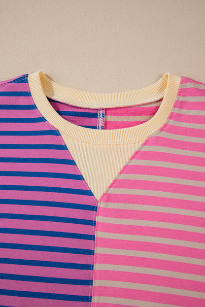 Stripe Colorblock Drop Shoulder Oversized Sweatshirt