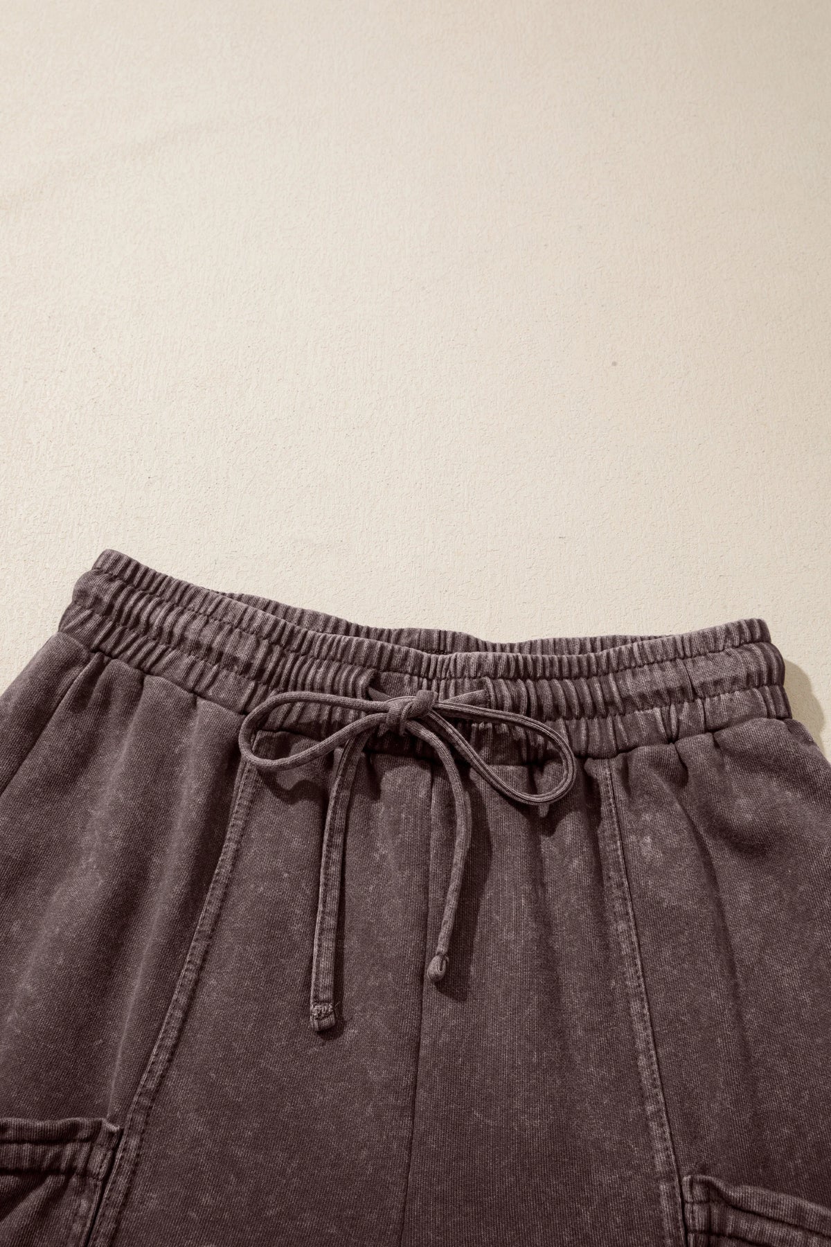 Solid Mineral Wash Drawstring Cargo Pocket Pants