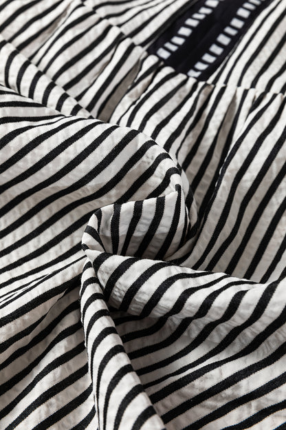 Stripe Ruffle Short Sleeve V-Neck Midi Dress