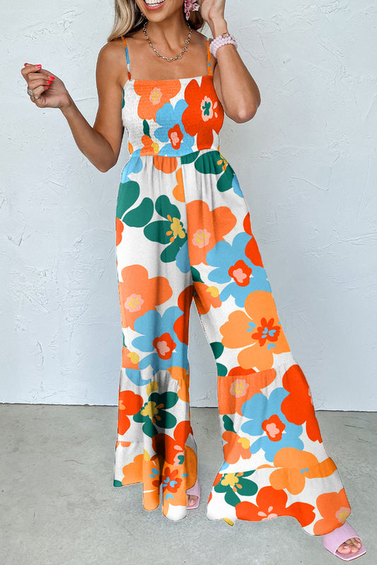 Floral Smocked Wide Leg Jumpsuit