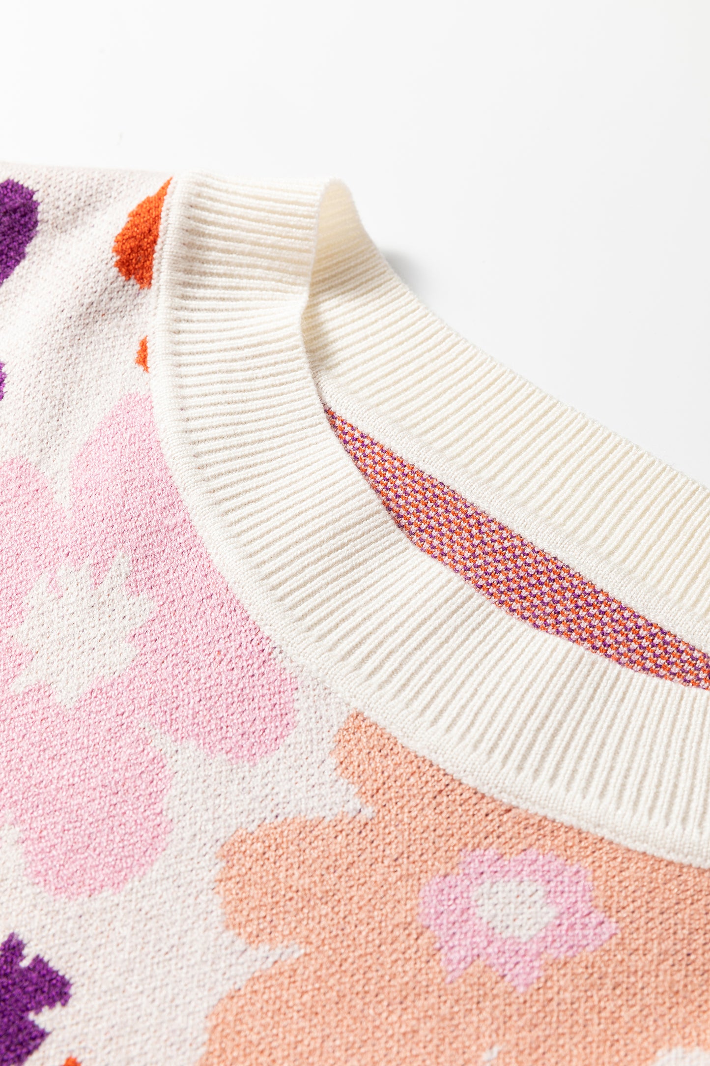 Floral Ribbed Trim Drop Shoulder Sweater