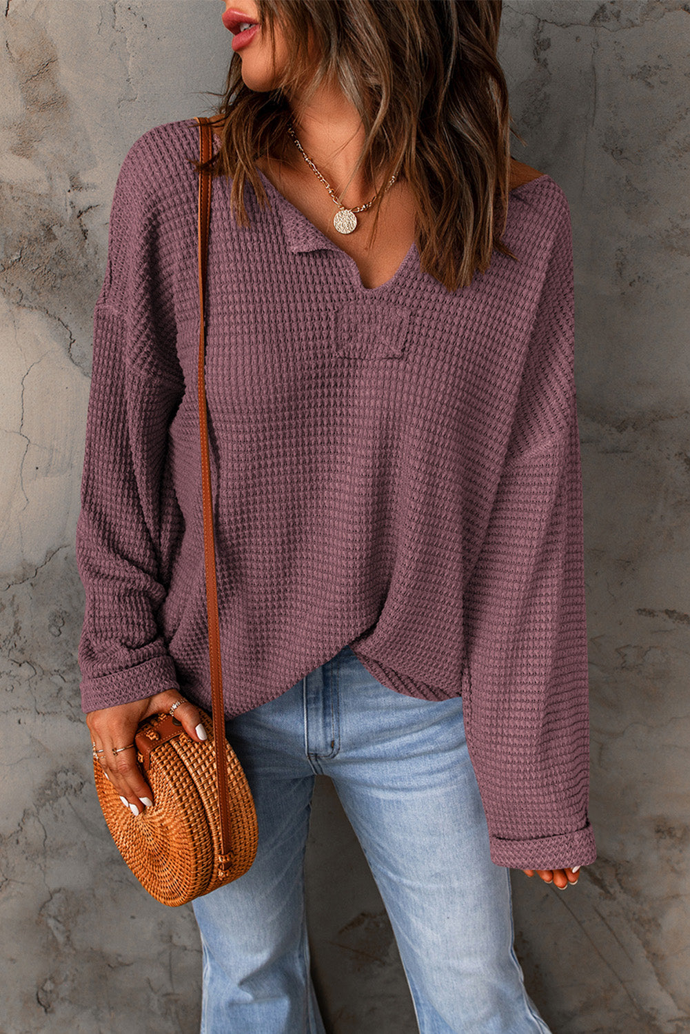 Waffle Wide Long Sleeve Top