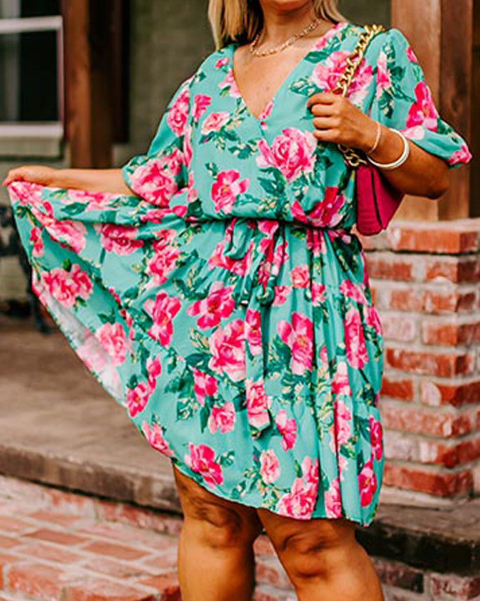 Floral Bubble Sleeve Dress Plus Size