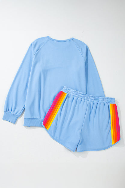 Colorblock Stripe Pullover and Shorts Set