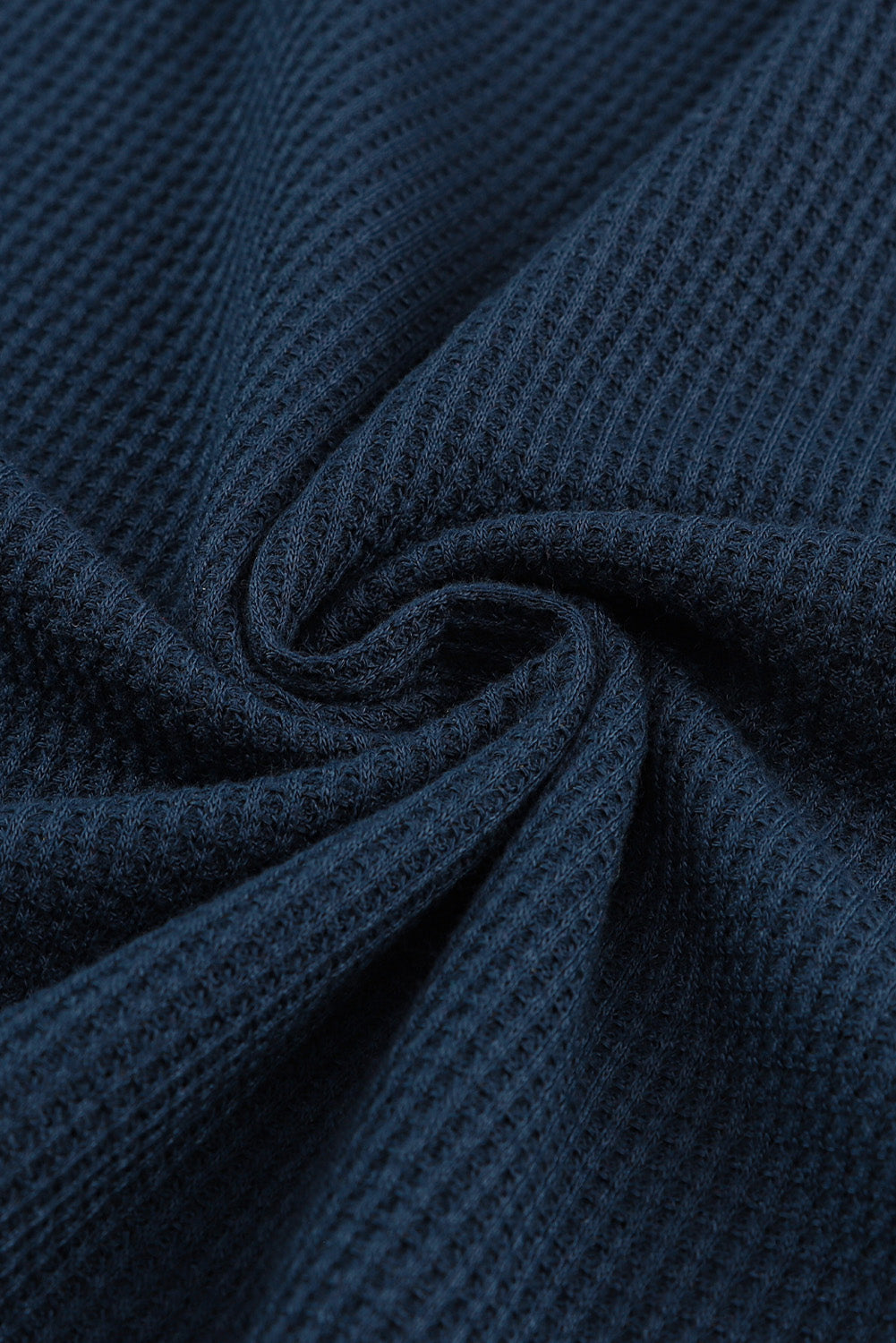 Solid Waffle Knit Round Neck Long Sleeve Top