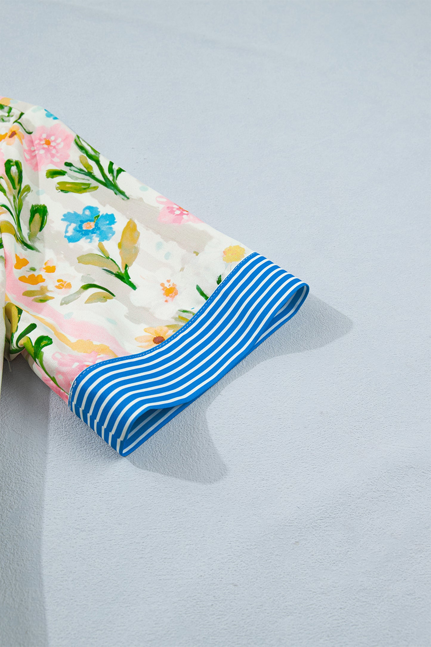 Floral Stripe Trim Button Down Dress