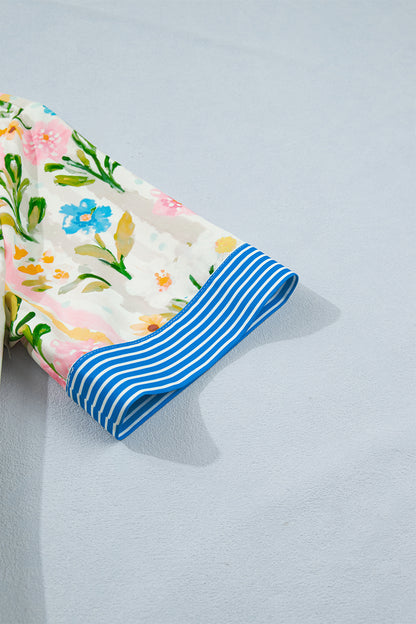 Floral Stripe Trim Button Down Dress