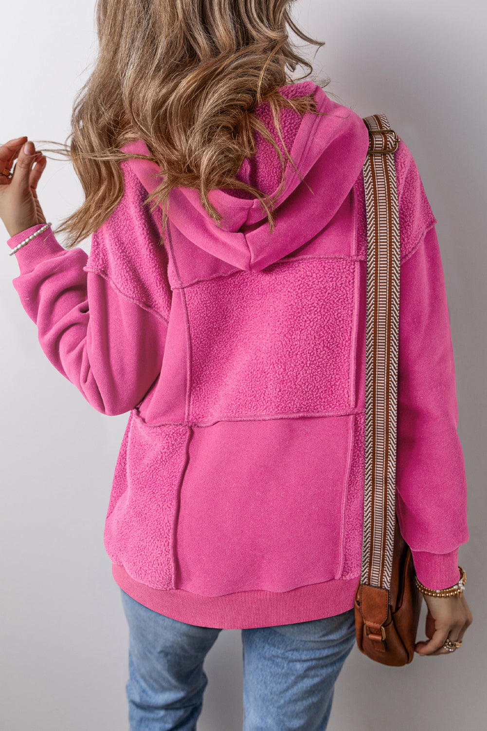 Fleece Patchwork Reverse Seam Hoodie