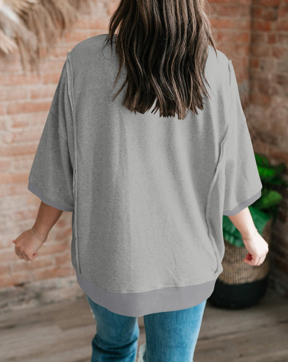 Reverse Seam Split Hem T-Shirt