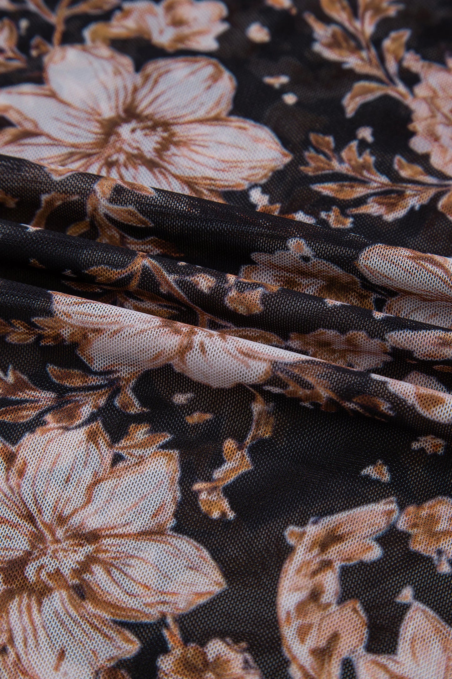 Floral Mesh Mock Neck Long Sleeve Top