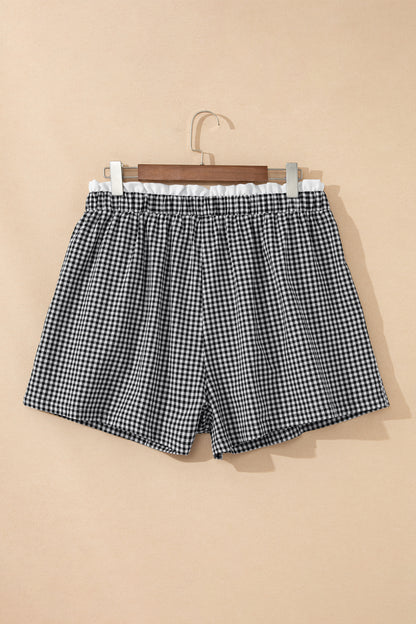 Plus Size Gingham Plaid Ruffle Contrast Trim Shorts