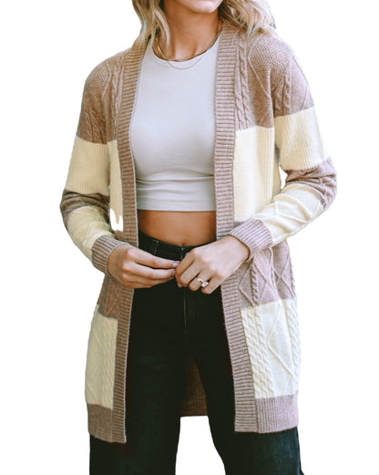 Colorblock Cable Open Front Cardigan