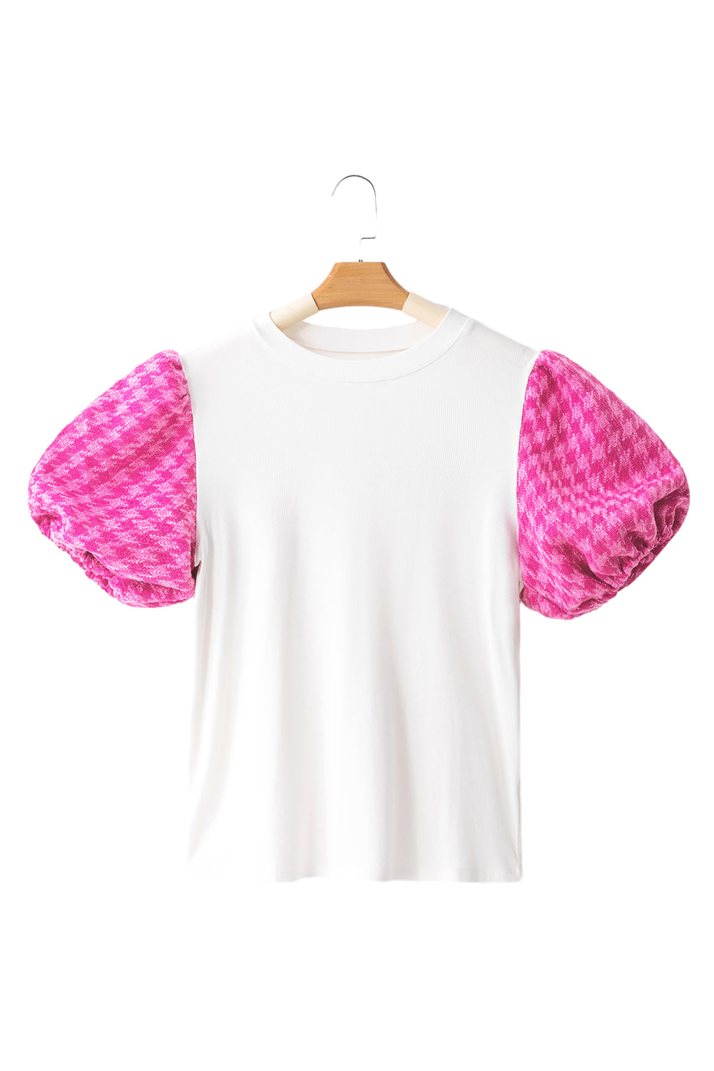 Colorblock Tweed Puff Sleeve Top