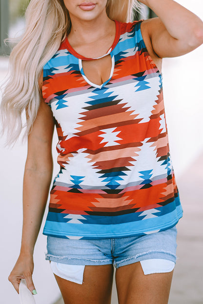 Aztec Cut Out Sleeveless Top