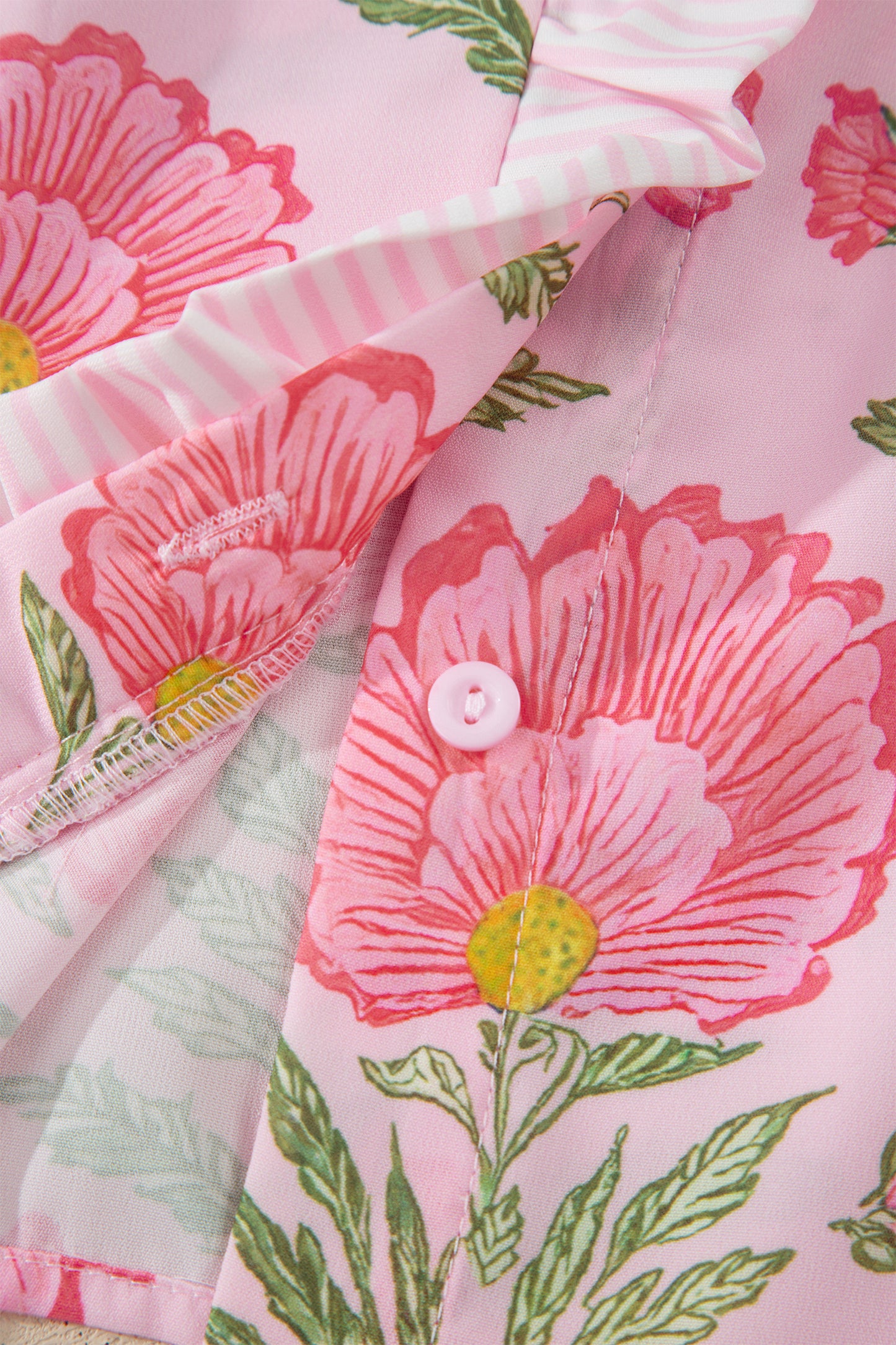Floral Ruffle Stripe Trim Puff Sleeve Shirt