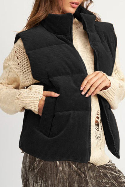 Corduroy Zip Up Puffer Vest