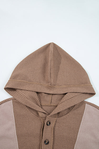 Plus Size Colorblock Waffle Knit Patchwork Pocketed Hoodie