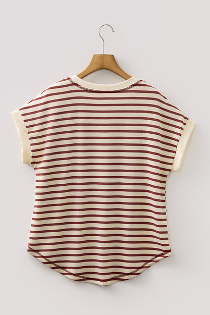 Stripe Half Buttoned Short Sleeve Top